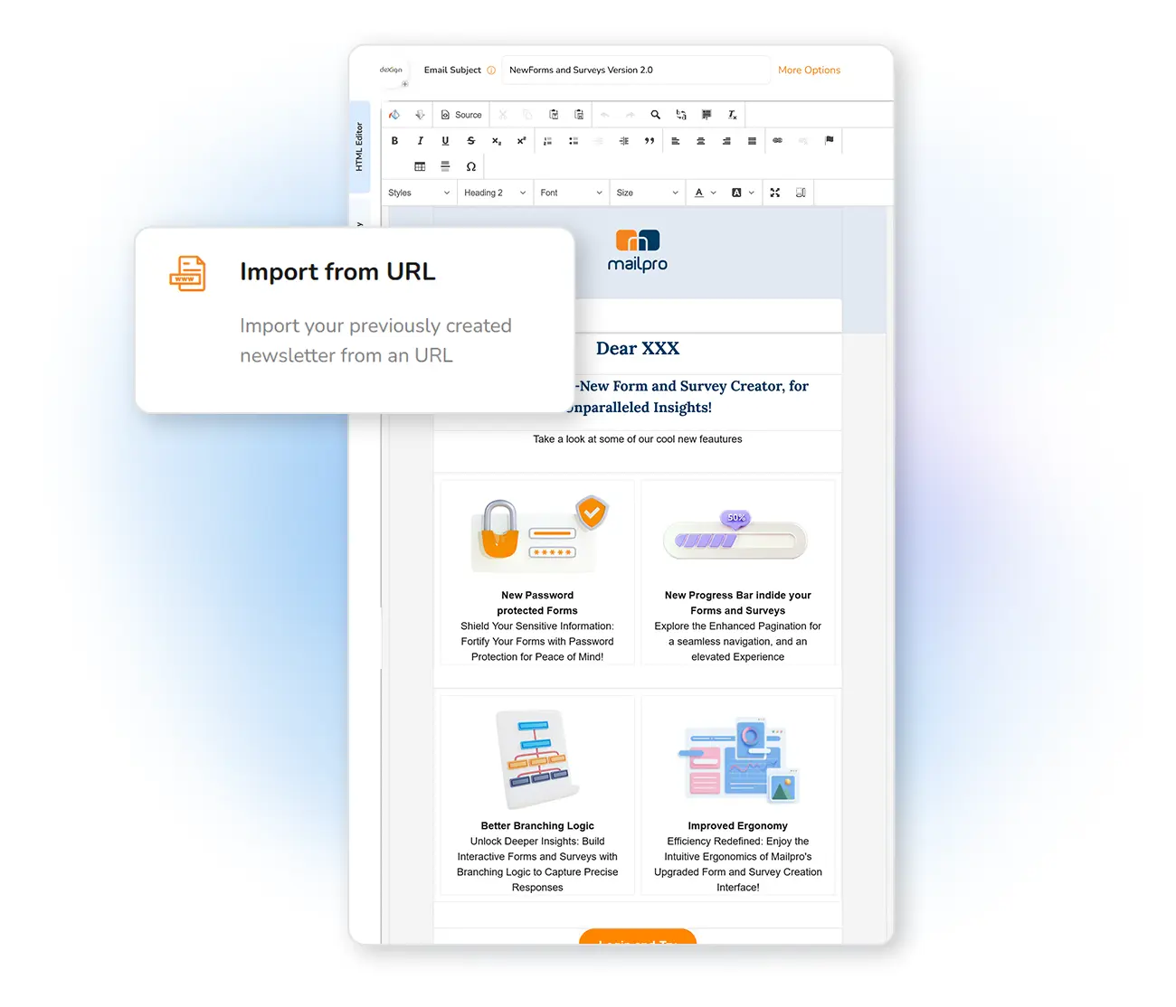 Importa il codice HTML direttamente da una pagina web in Mailpro