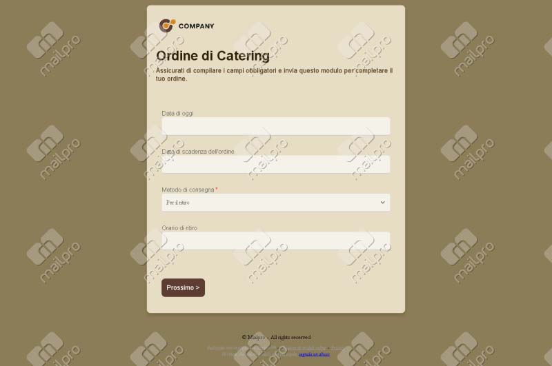 Ordine di Catering Online