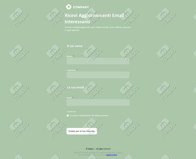 Iscrizione Aggiornamenti Email