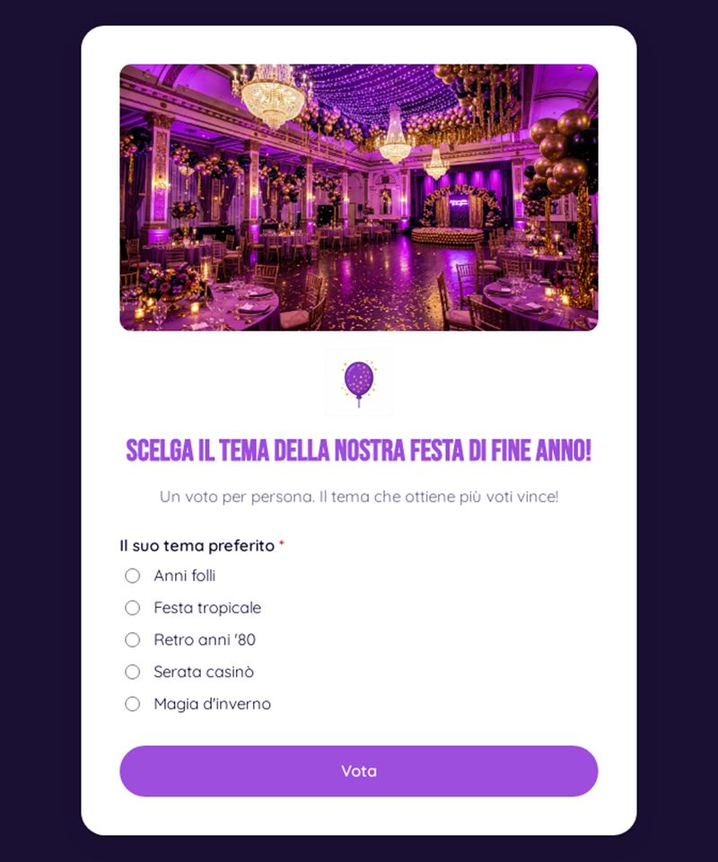Scelga il tema della nostra festa di fine anno!