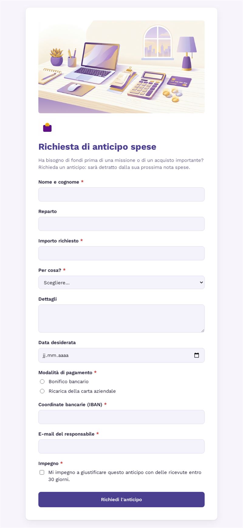 Richiesta di anticipo spese