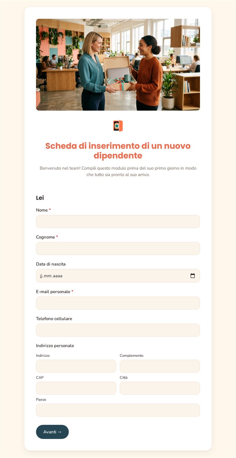 Scheda di inserimento di un nuovo dipendente