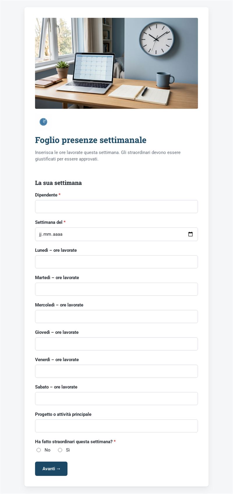 Foglio presenze settimanale