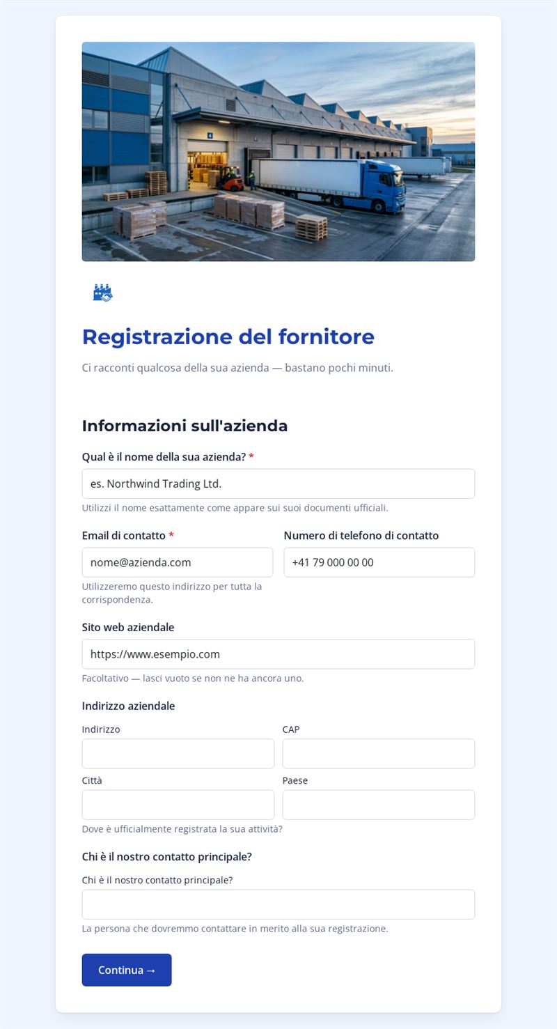 Modulo di Registrazione Fornitori
