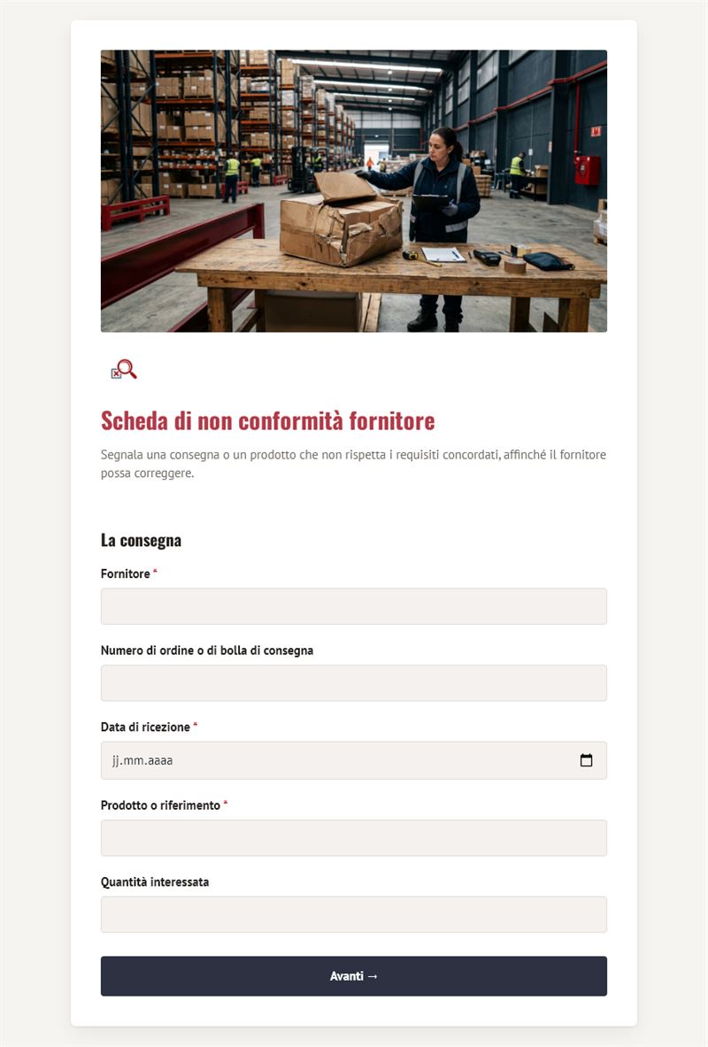Scheda di non conformità fornitore