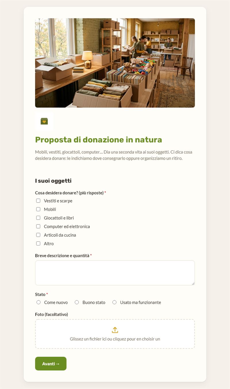 Proposta di donazione in natura