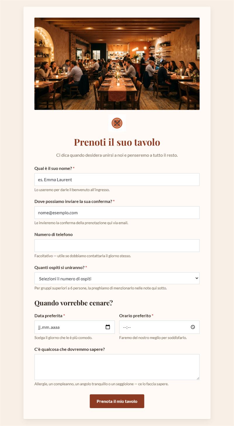 Prenota il Tavolo Online
