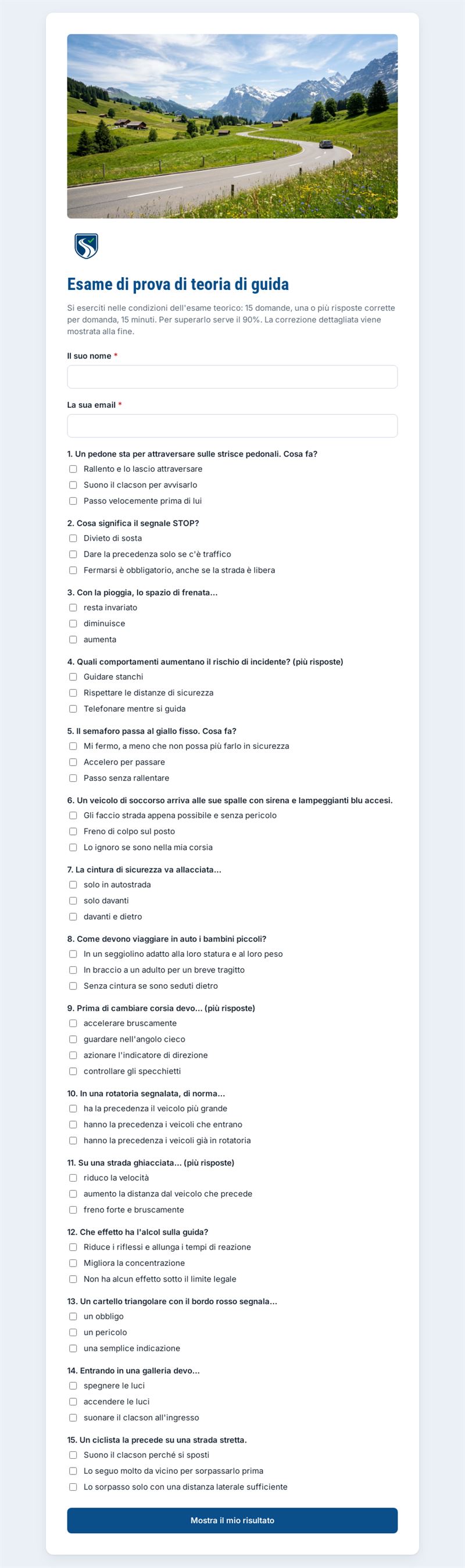 Esame di prova di teoria di guida