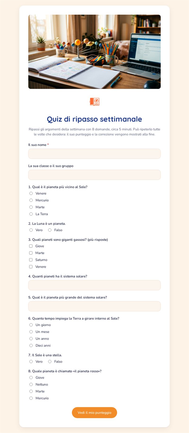 Quiz di ripasso settimanale