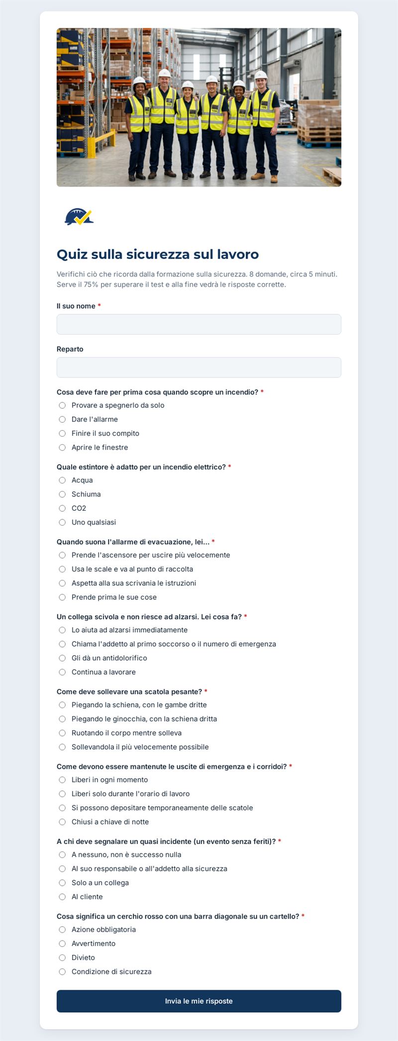 Quiz sulla sicurezza sul lavoro