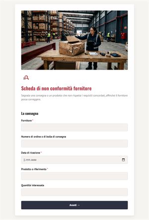 Scheda di non conformità fornitore