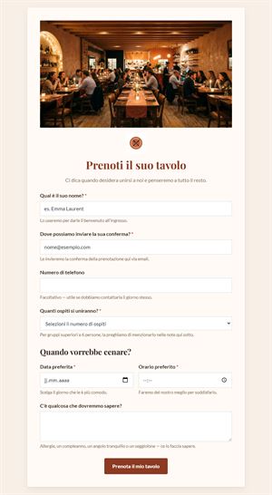 Prenota il Tavolo Online
