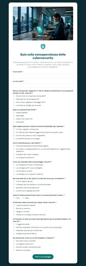 Quiz sulla consapevolezza della cybersecurity