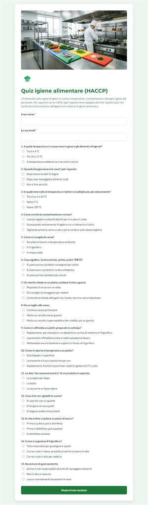 Quiz igiene alimentare (HACCP)
