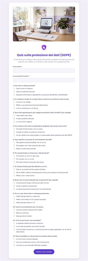 Quiz sulla protezione dei dati (GDPR)