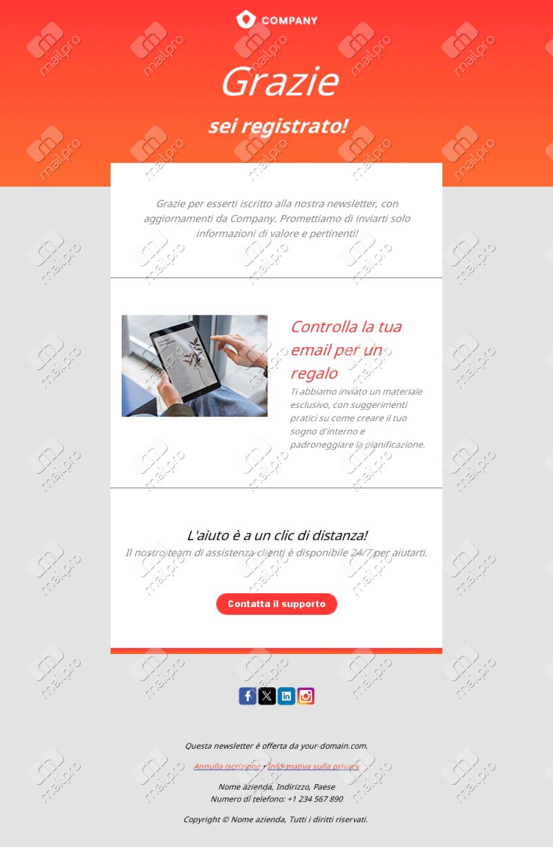 Template Email di Ringraziamento