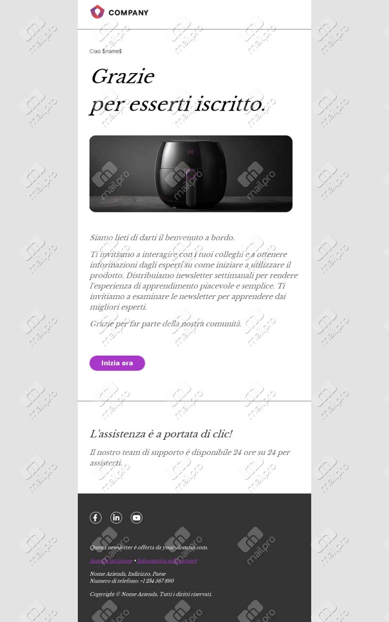Template Email di Ringraziamento
