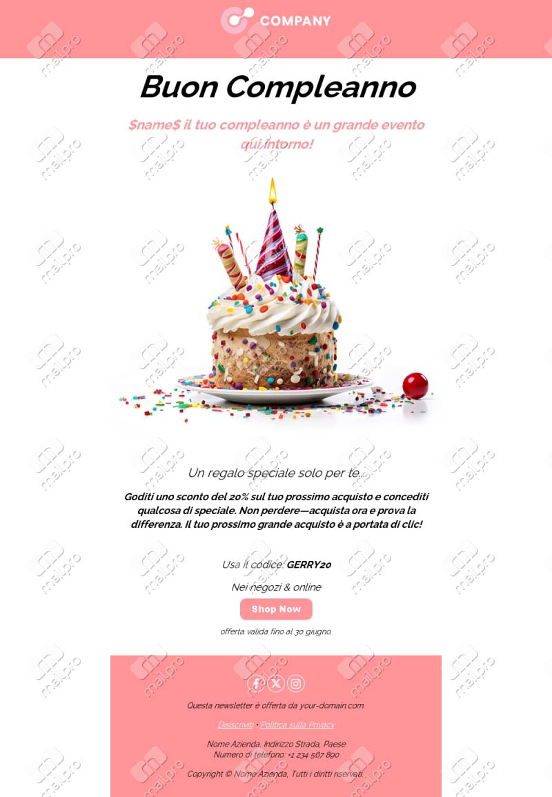Template Email di Compleanno Personalizzato