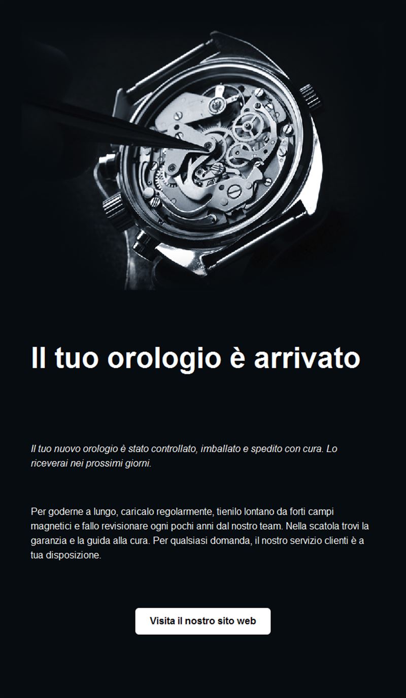 Email nera: il tuo orologio è arrivato