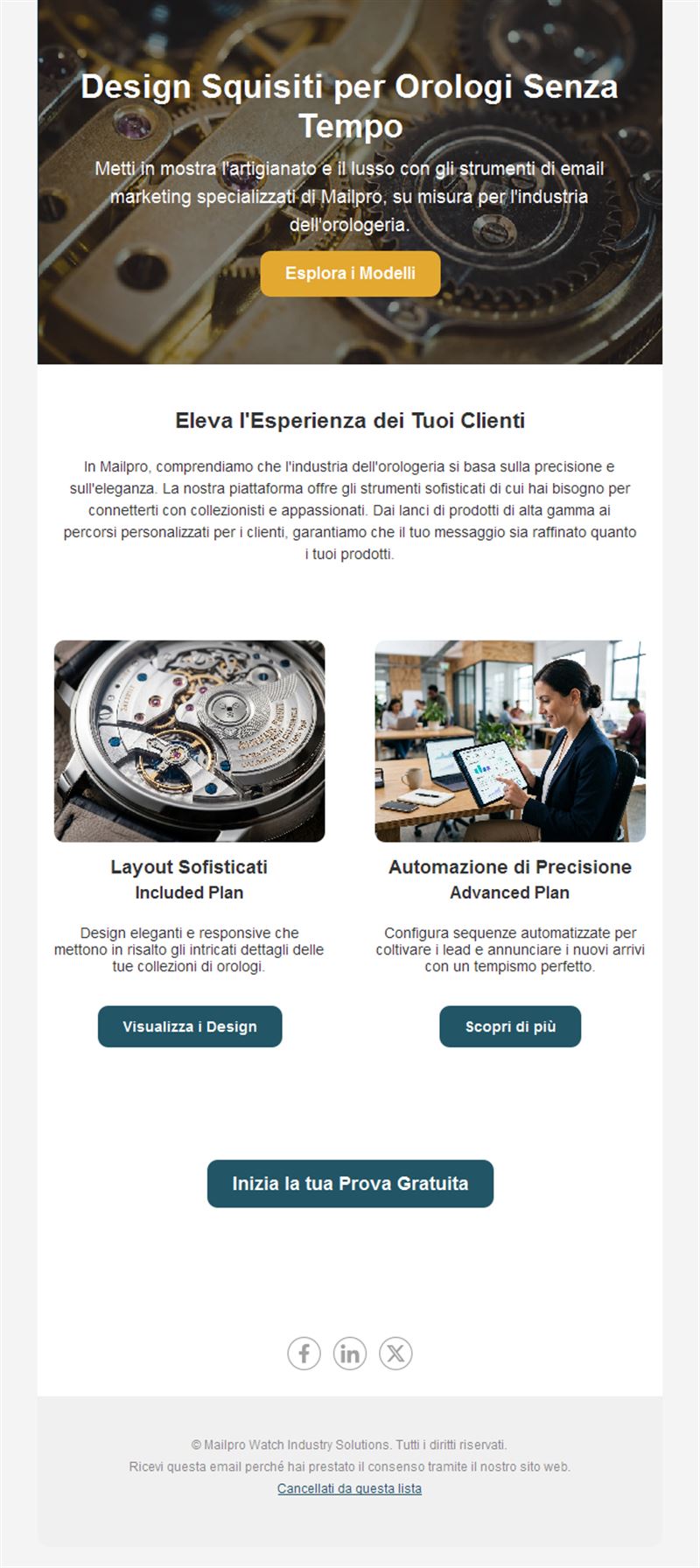 Email piattaforma email per orologi