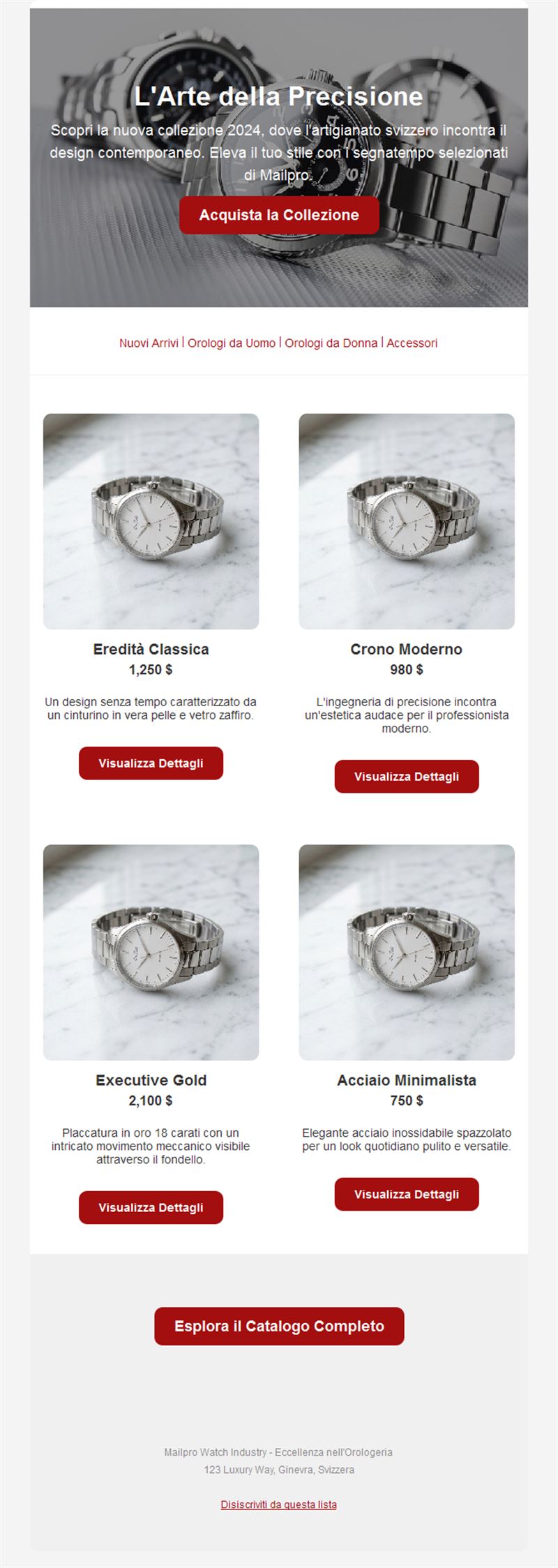 Email collezione di orologi di lusso
