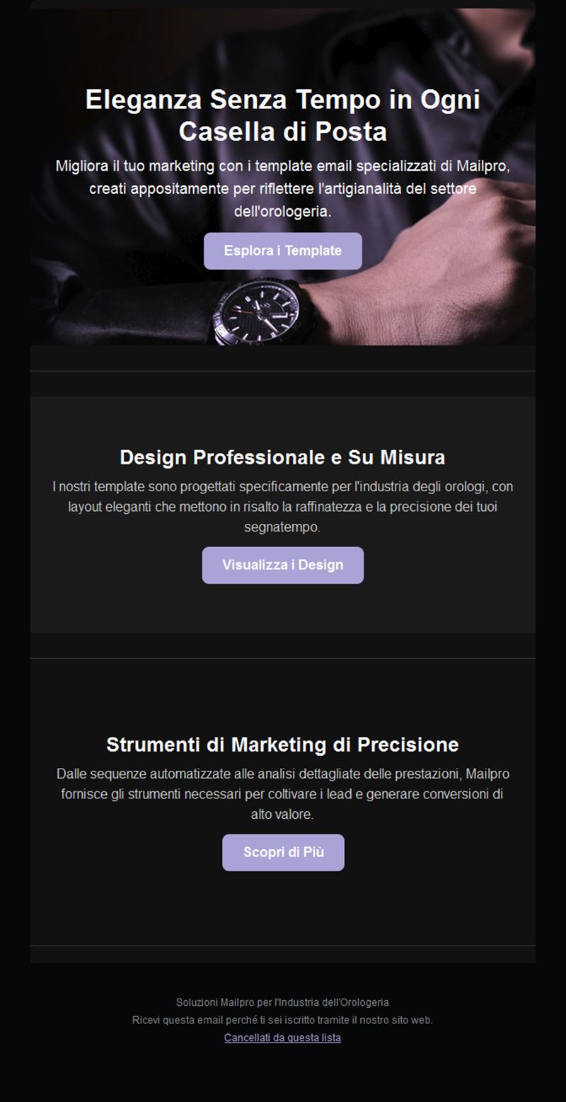 Email scura per brand di orologi