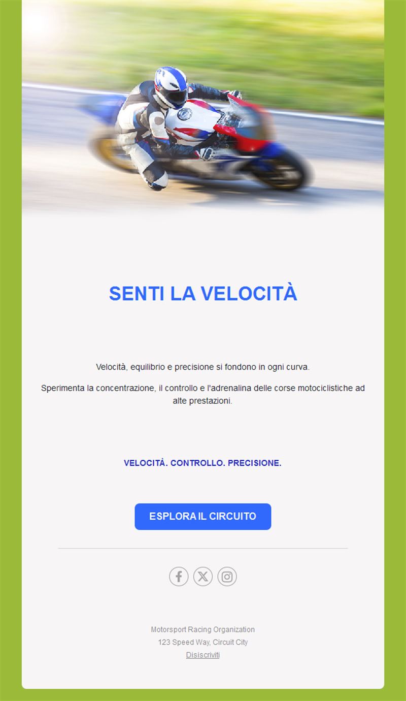 Email giornata in pista in moto