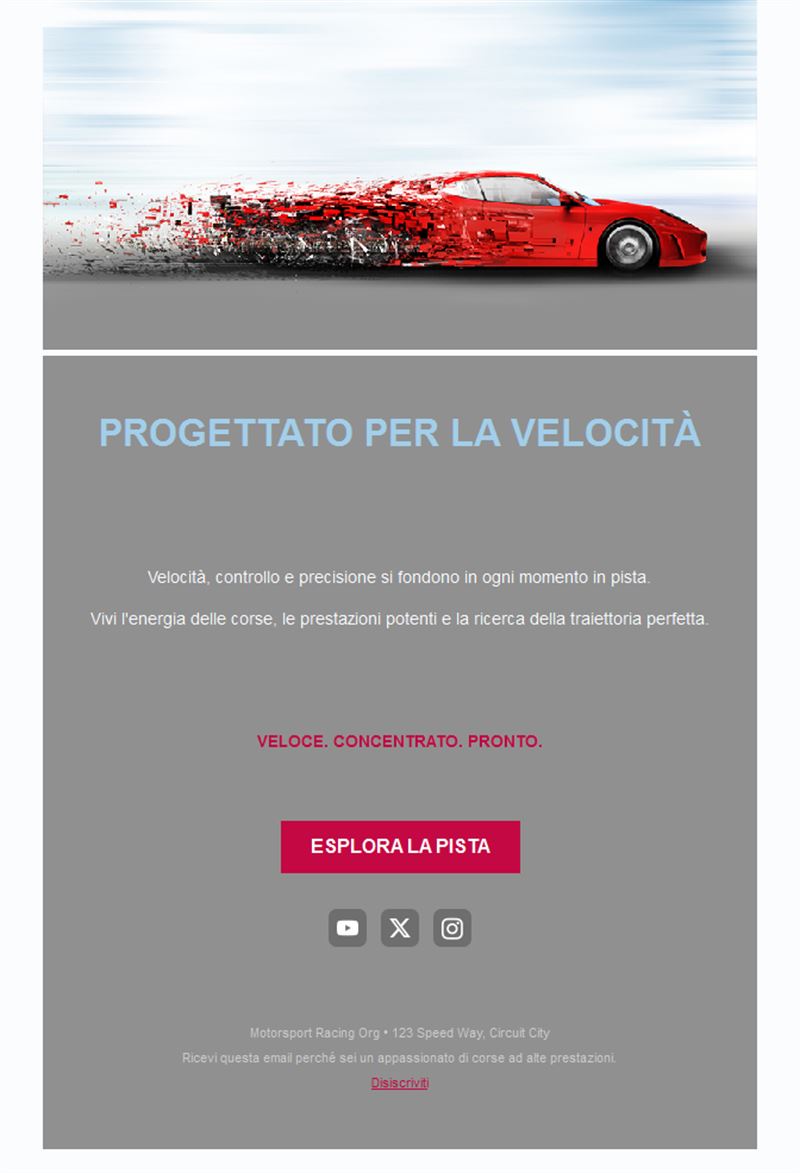 Email gare con auto sportiva rossa