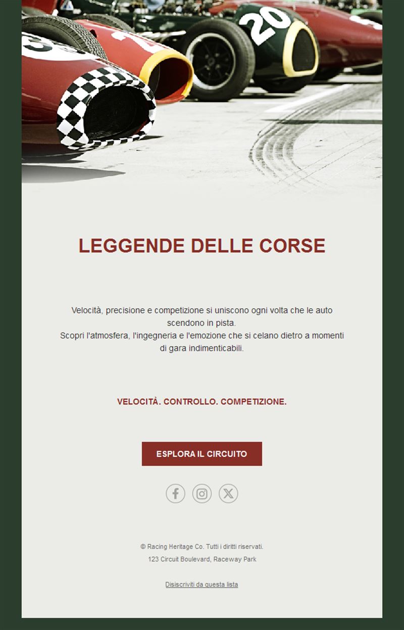 Email auto da corsa d'epoca