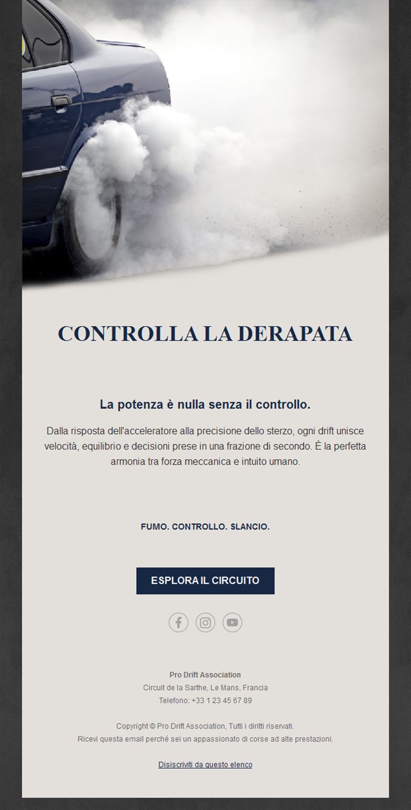 Email per evento di drifting