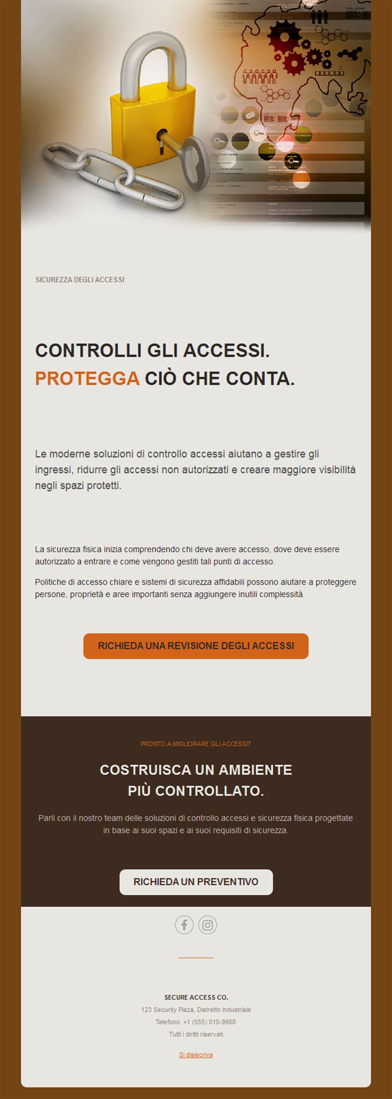 Email di controllo accessi con lucchetto