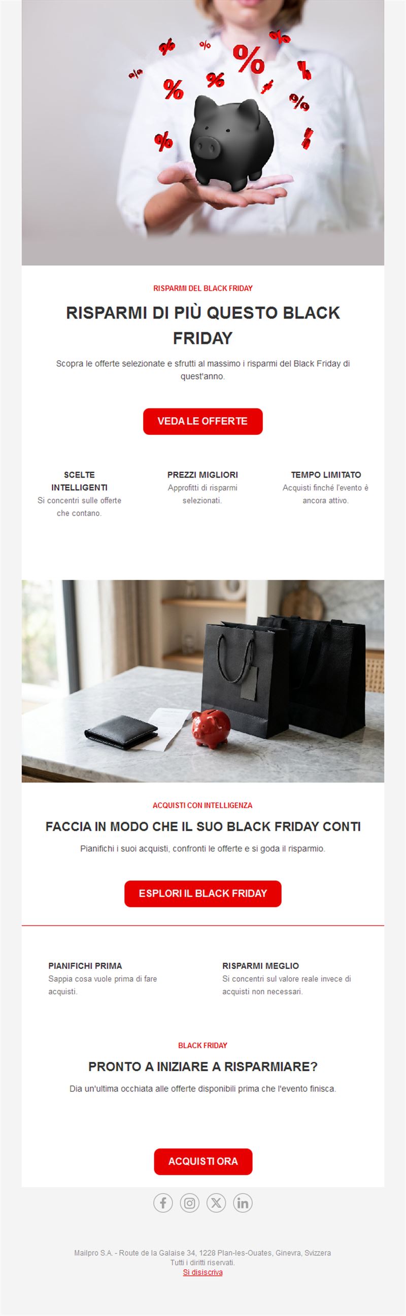 Email consigli di risparmio Black Friday