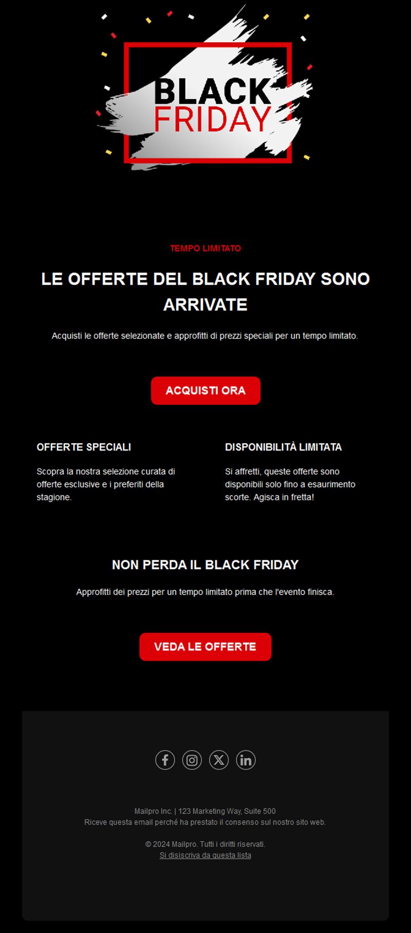Email semplice di offerte Black Friday