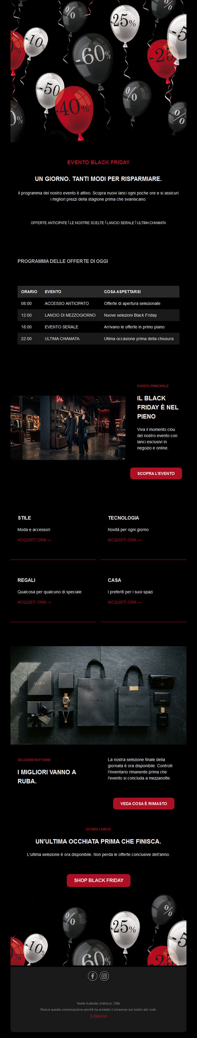 Email programma evento Black Friday