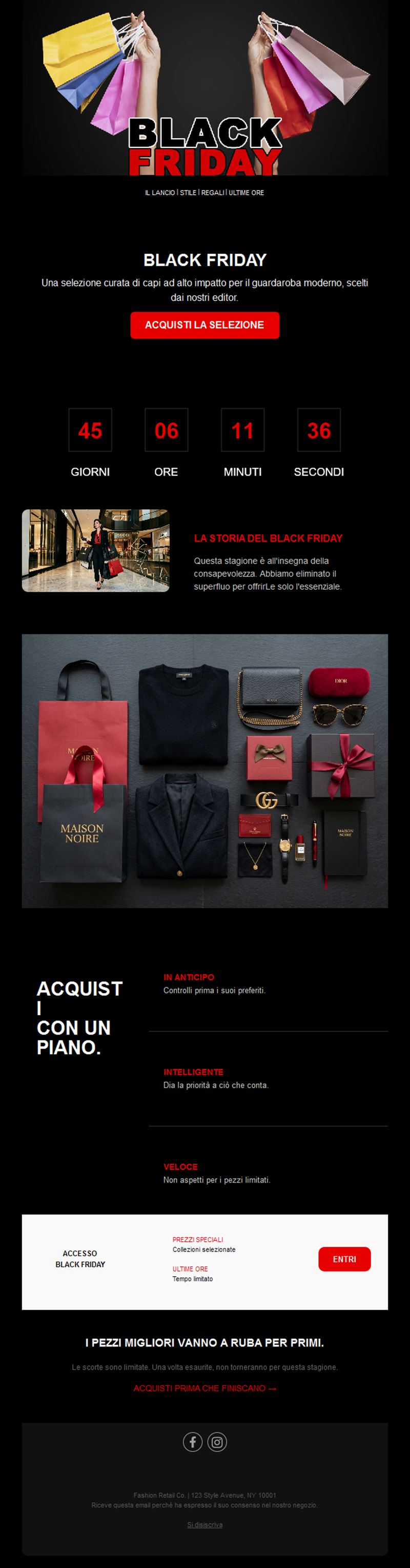 Email moda Black Friday con countdown