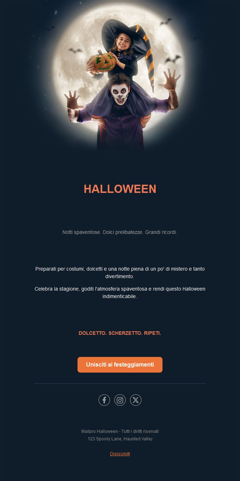 Modello email di Halloween per famiglie