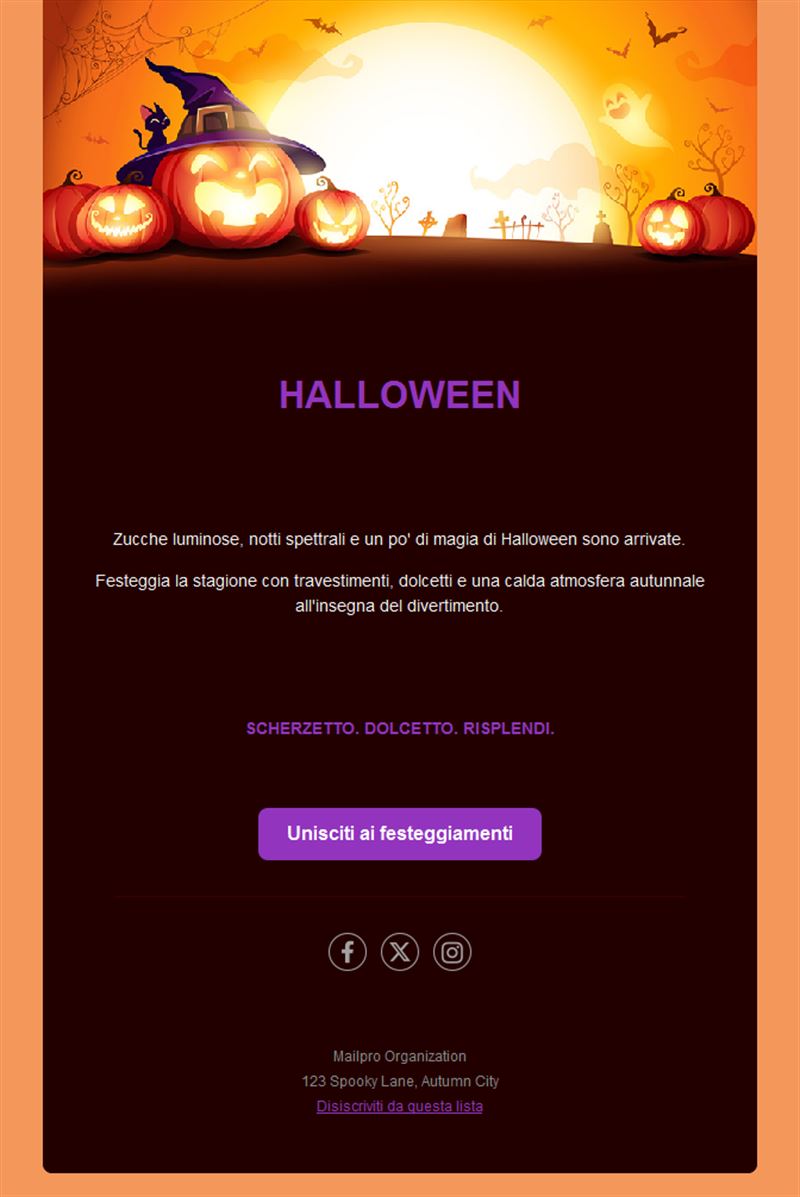 Modello email di Halloween con zucche