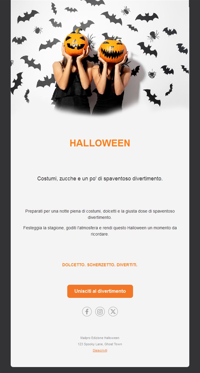 Email per festa in maschera di Halloween