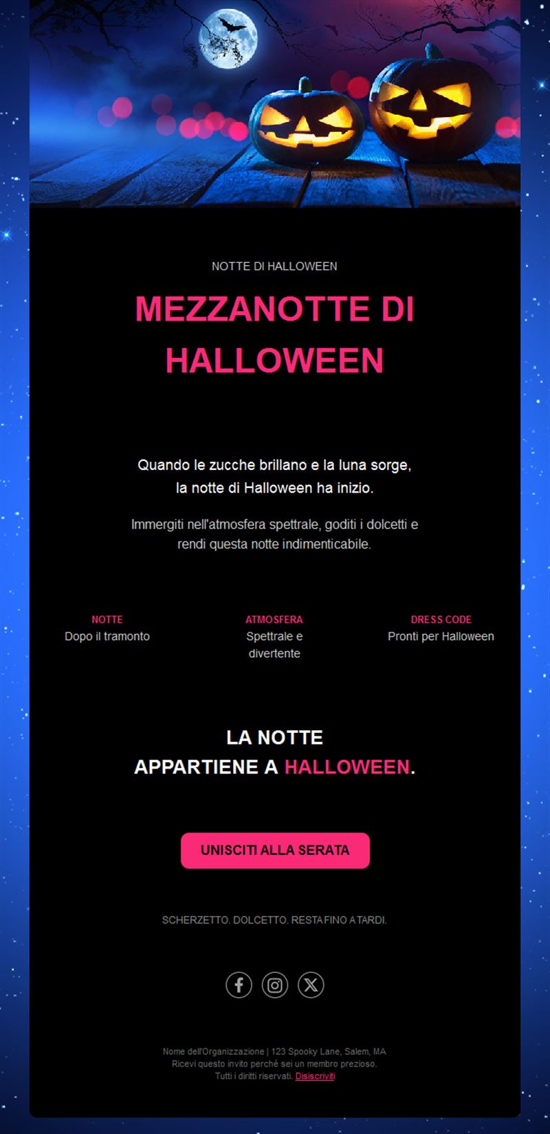 Email per evento notturno di Halloween