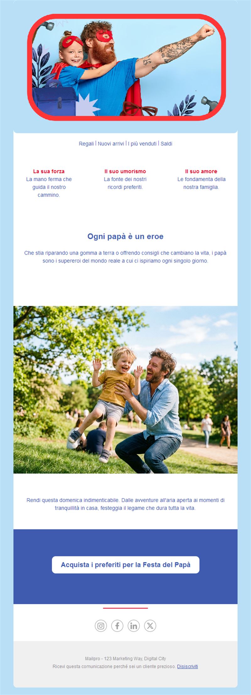 Email Festa del papà con papà supereroe
