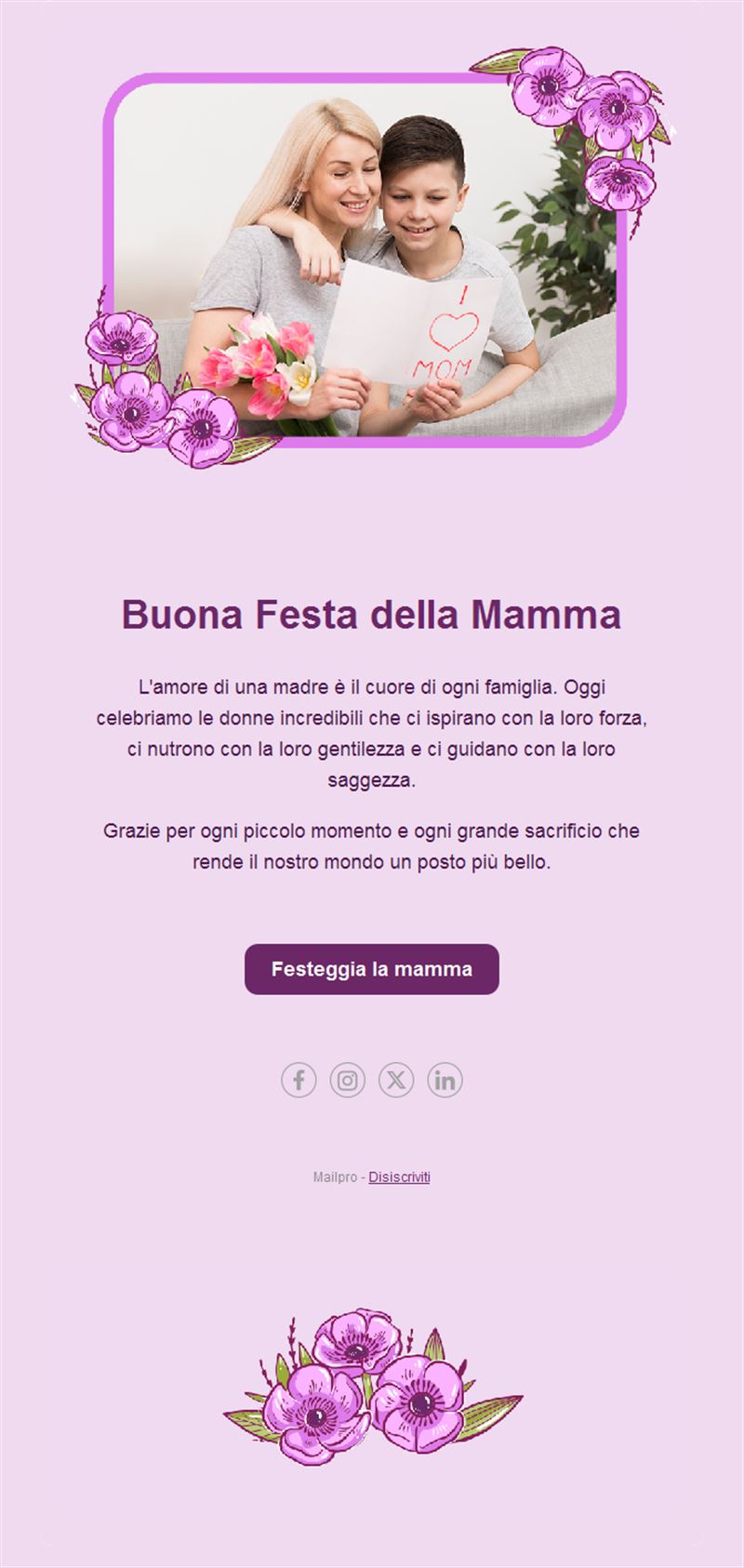Email lilla per la Festa della mamma con fiori