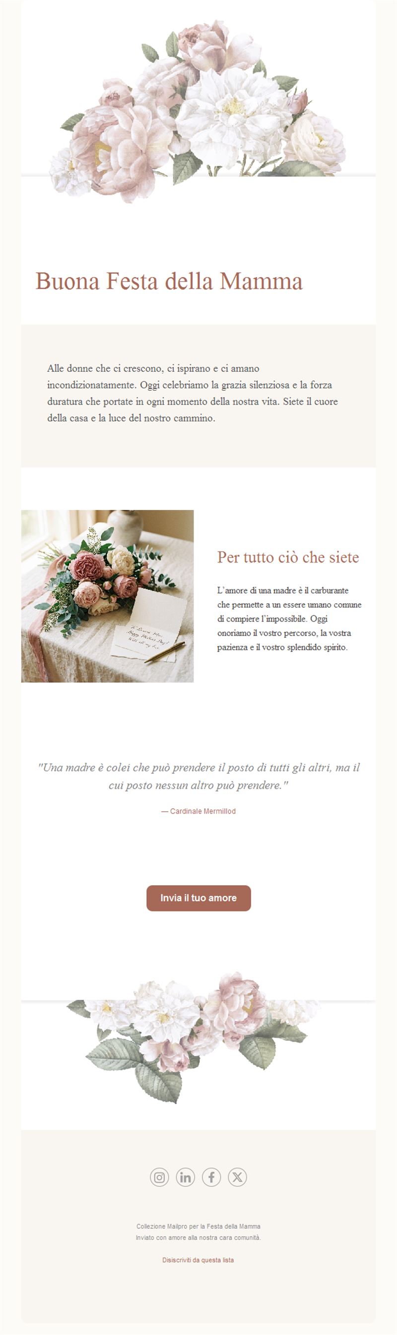 Email elegante per la Festa della mamma con peonie