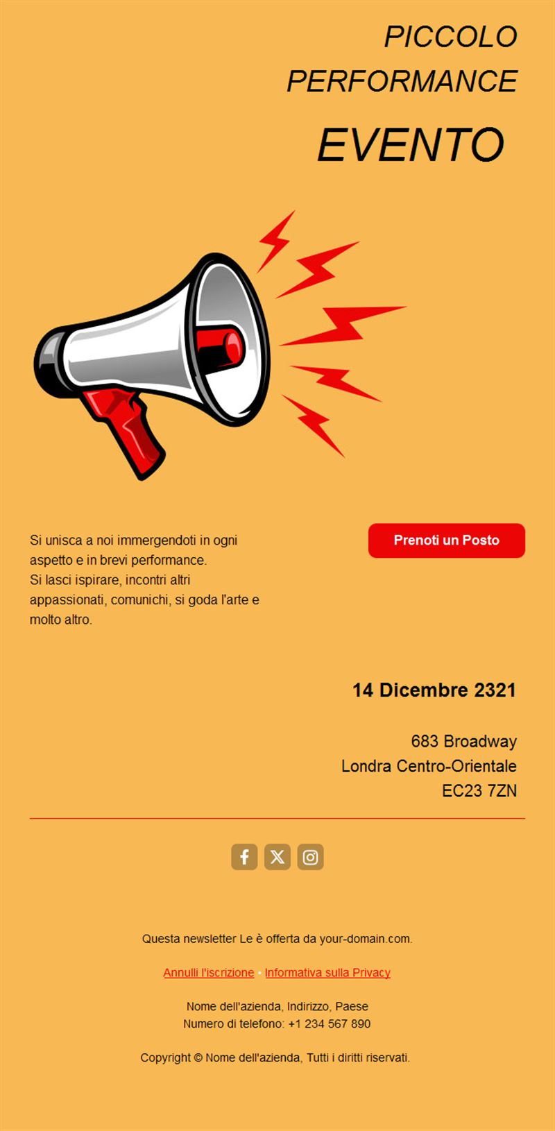 Email di invito a evento con prenotazione