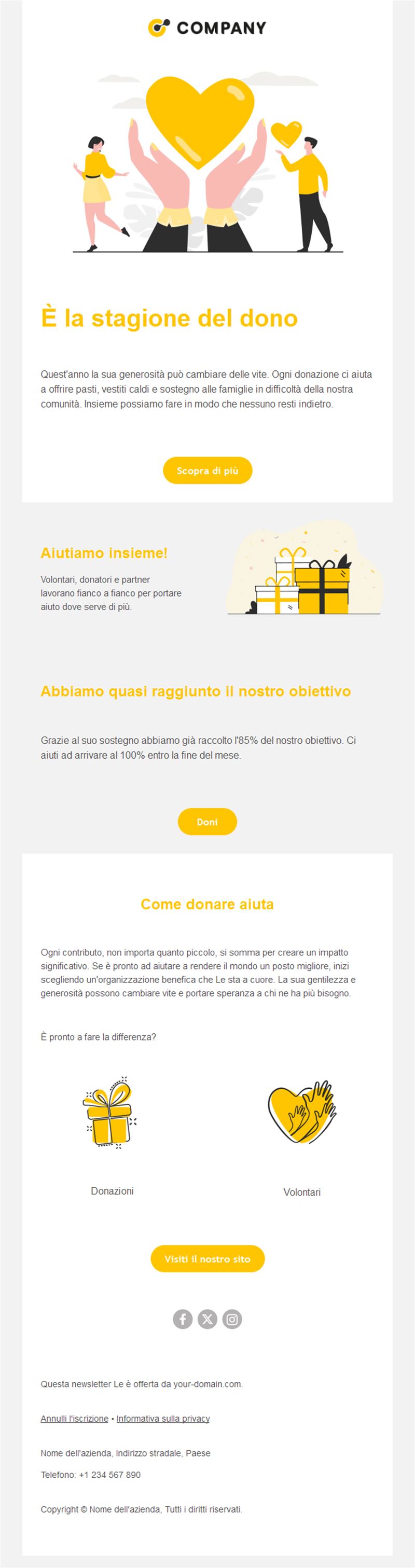 Email di raccolta fondi per non profit