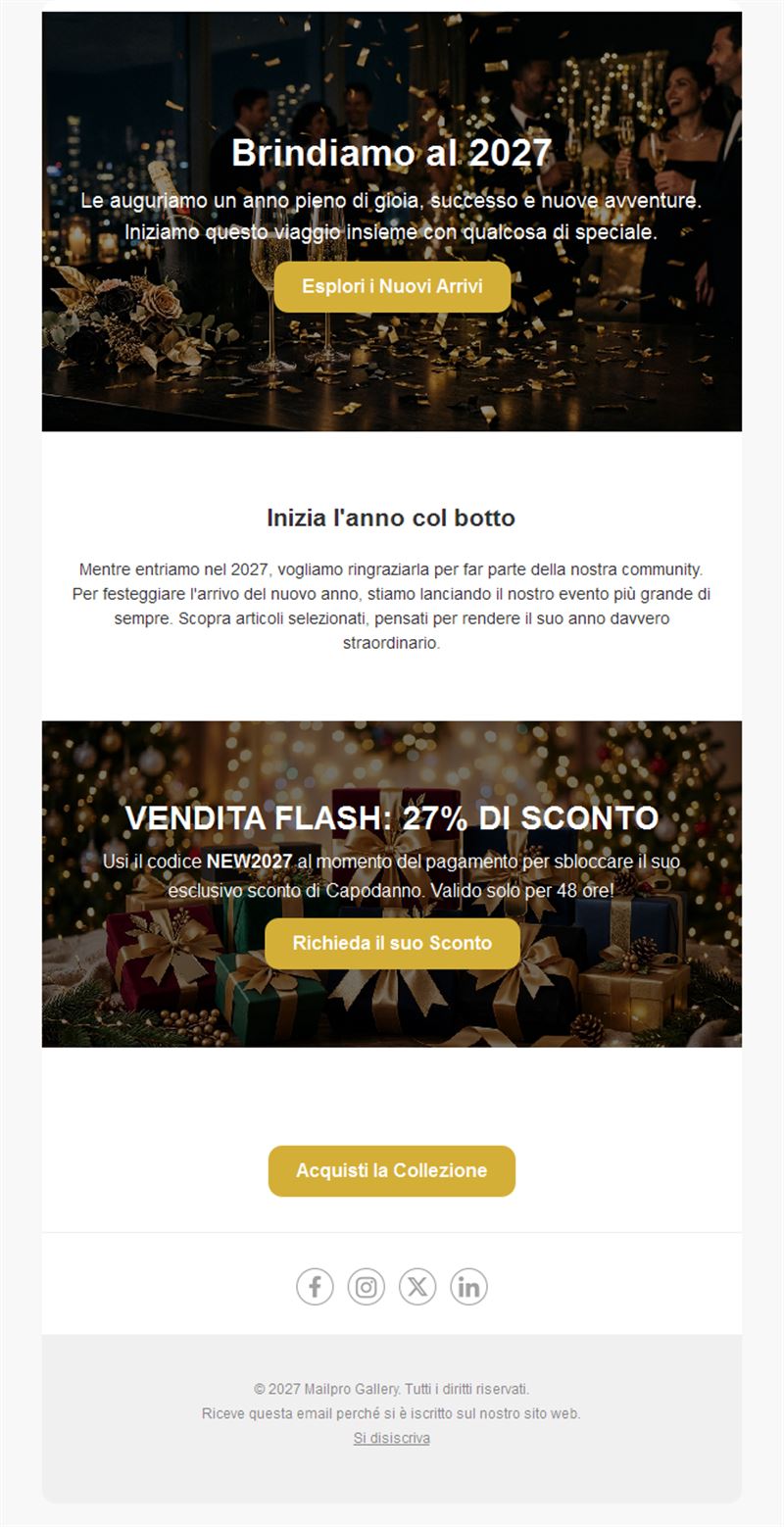 Modello email vendita flash di Capodanno 2027