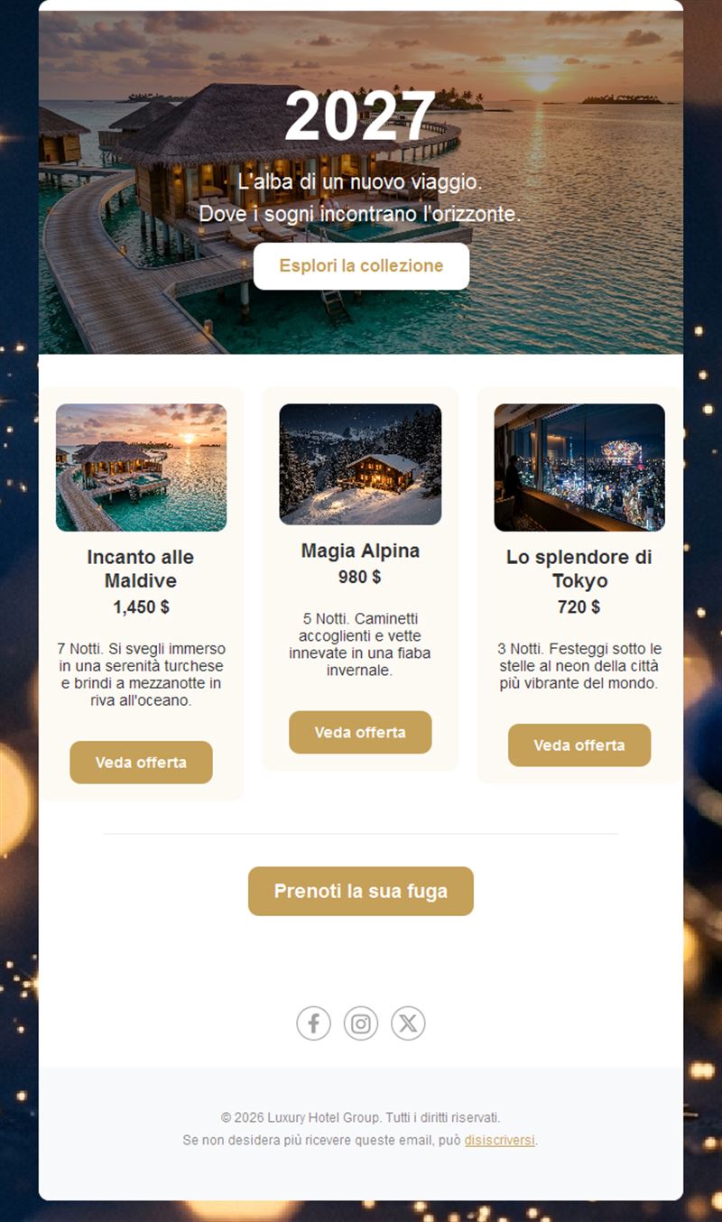 Modello email viaggi di Capodanno 2027