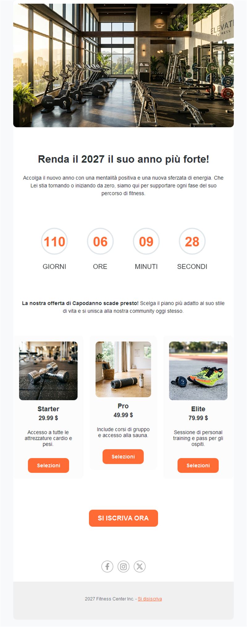 Email di Capodanno 2027 per palestre e fitness