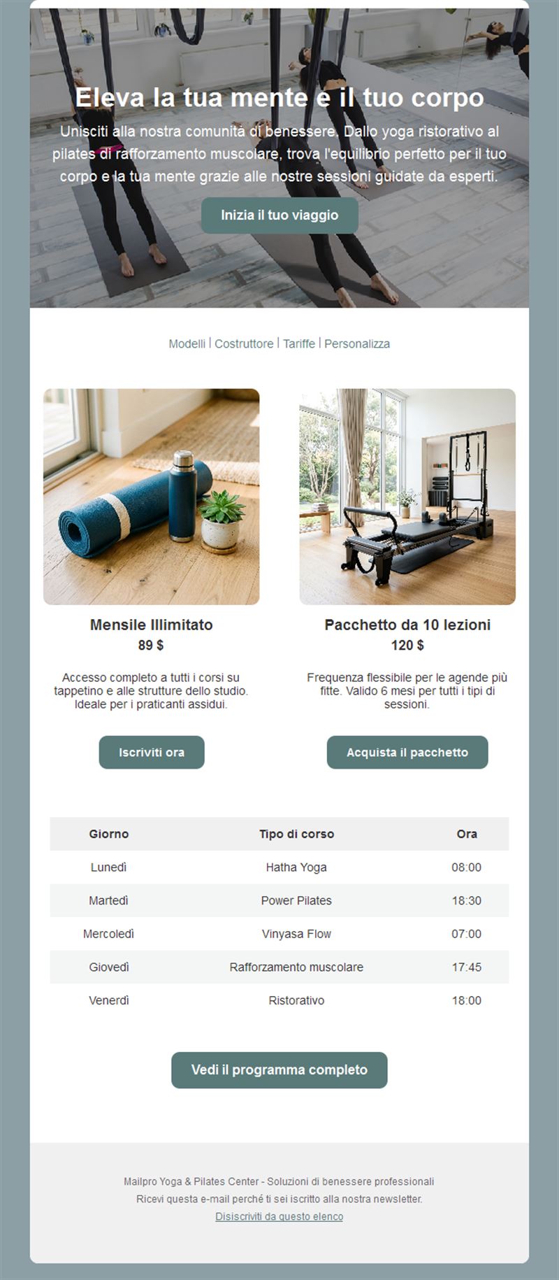 Email abbonamenti e orari yoga e pilates