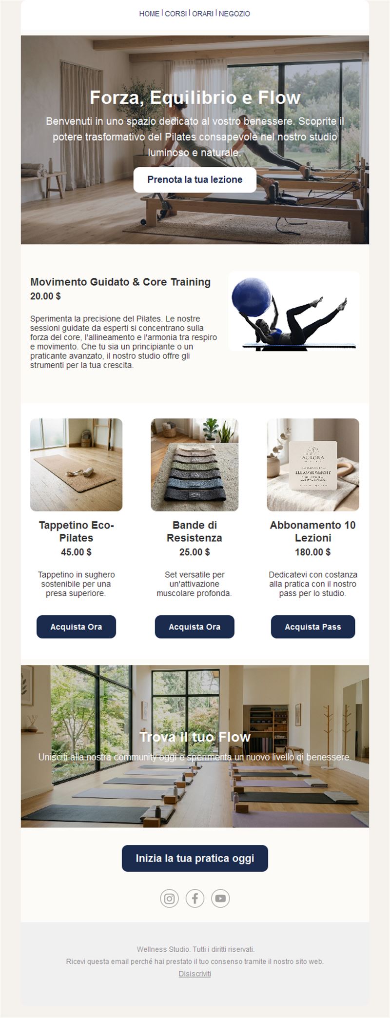 Email corsi e shop di studio pilates