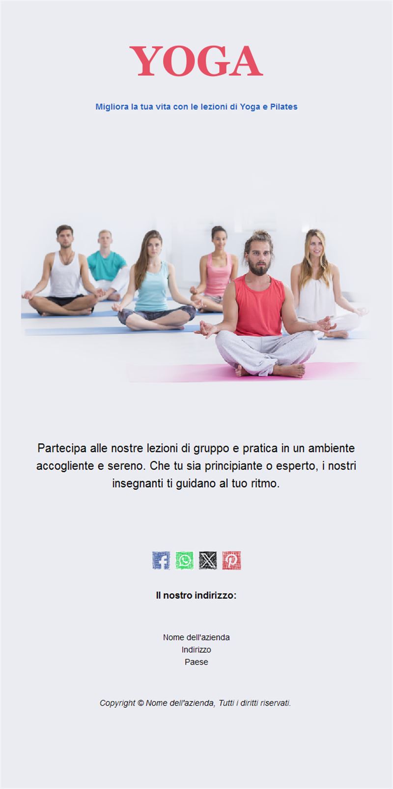 Email di lezione di yoga di gruppo
